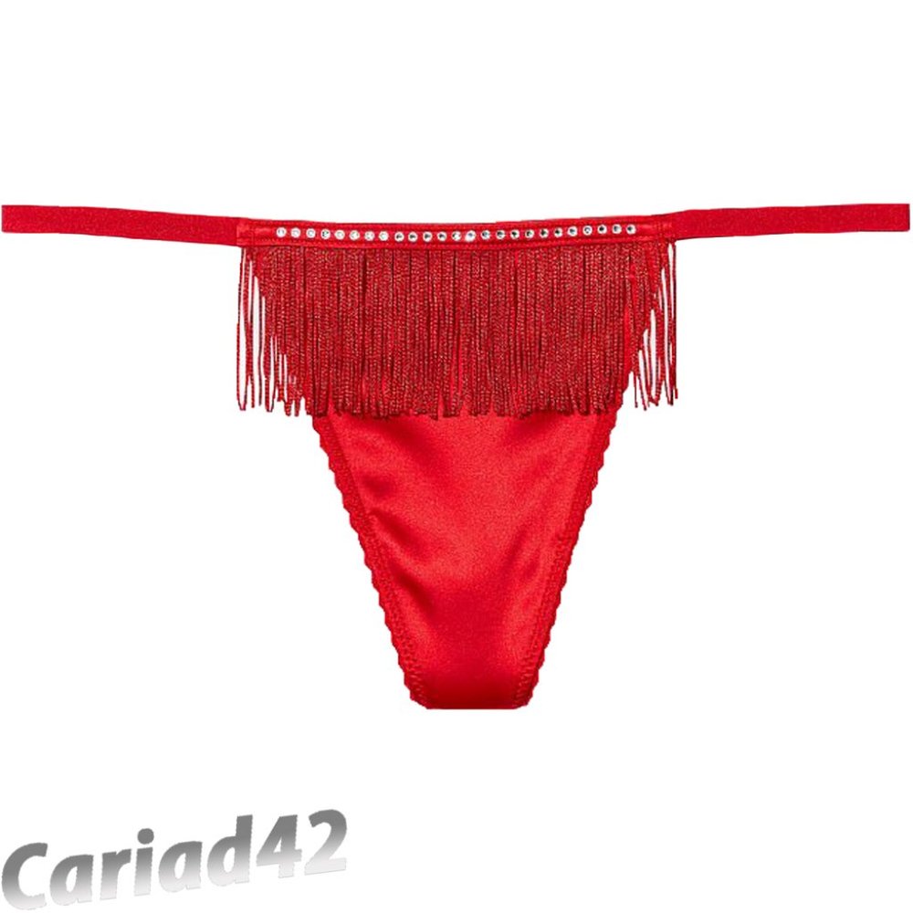 3/$36 Victoria’s Secret XS Red Fringed Thong Panties NWT